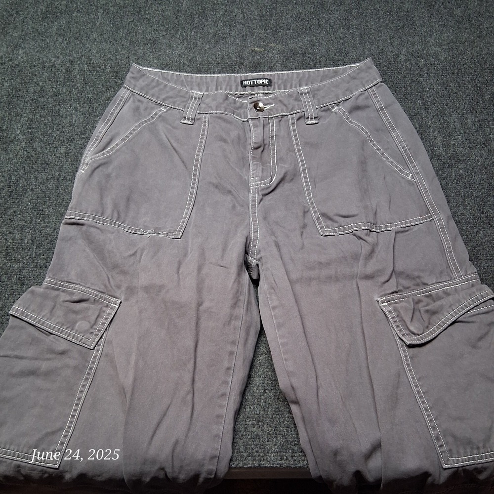 Hot Topic Cargo Skater Pants‎ Junior Size 7 Gray Baggy High Rise 30x30